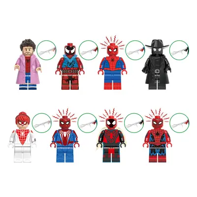 (Style A 8pcs) Across the Spider-Verse Spider-Man Minifigures Building Blocks Toy Action Figure 