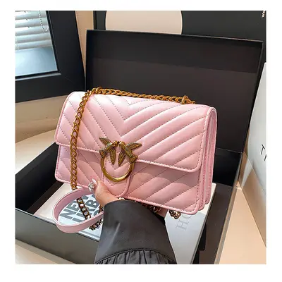 (Pink) Fashionable shoulder bag for women, small square bag, double compartment popular swallow 