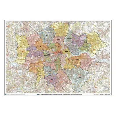 Greater London Authority Boroughs with Postcode Districts Wall Map - 47" x 33.25" Laminated