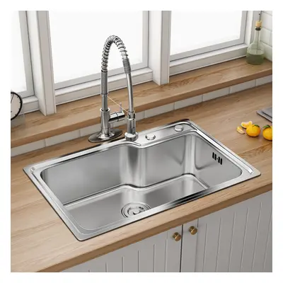 (2# 680*450*210mm) Stainless Steel Kitchen Sink Inset Topmount Single Bowl Reversible Drainer Wa