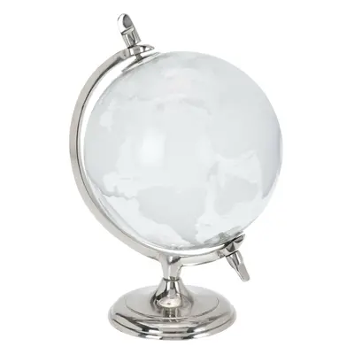 Glass World Globe - Clear & Frosted Map Decoration Ornament Metal Base Office