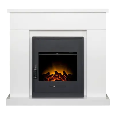 Adam Lomond Fireplace Suite in Pure White with Oslo Electric Fire in Black, Inch