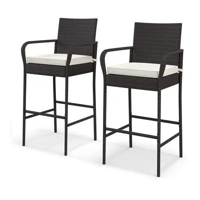 Patio Wicker Barstools Set of with Armrests and Soft Cushions