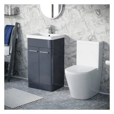 Nes Home Steel Grey Vanity Basin Unit & Rimless Close Coupled Toilet