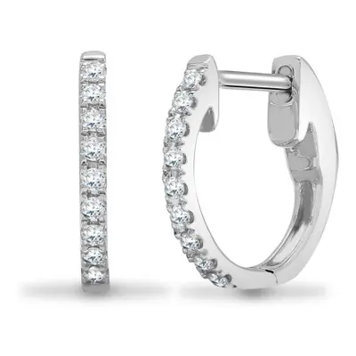 Jewelco London Solid 18ct White Gold Pave Set Round G SI1 0.14ct Diamond Eternity Huggie Hoop Ea