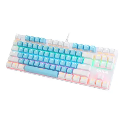 (Blue/White) Wired Mechanical Gaming Keyboard Keys Swtich Hot Swappable Dual Color Design With L