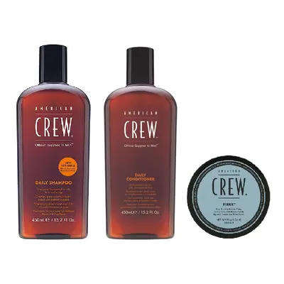 American Crew Daily Moisturizing Shampoo 450ml, Conditioner 450ml and Fiber 85g