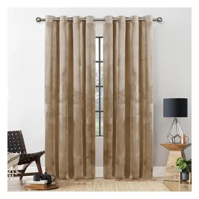 (Beige, 66" x 90" (168 x 228)cm) Velvet Curtain Pair Thermal Insulated Curtains with Tie Backs