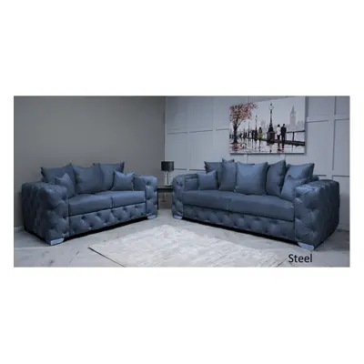 (Steel Velvet, Footstool) Snooze Velvet Ashton Scatter Back and Seater Sofa Sets, Corner Sofas U