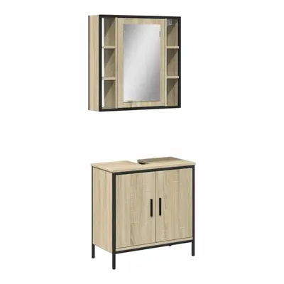 vidaXL Bathroom Furniture Set Piece Sink Cabinet Sonoma Oak Engineered Wood