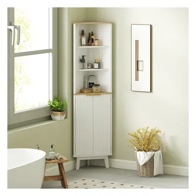 HOMCOM Slim Bathroom Storage Unit, Bathroom Cabinet with Doors, White