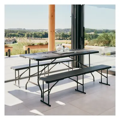 (Folding Table & Bench - Black) Heavy-Duty Picnic Folding Table Beer Bench Garden Folding Chair 