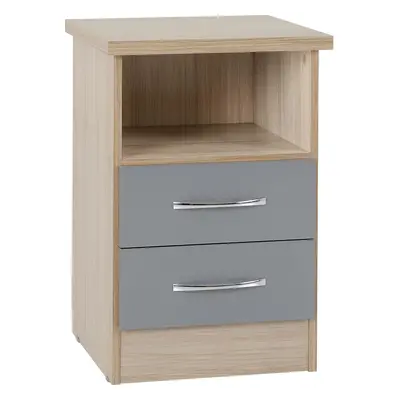 (Grey Gloss/Light Oak Effect Veneer, Drawer) Drawer Bedside in Grey Gloss/Light Oak Effect Venee