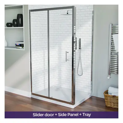 1100 mm Slider Shower Door Enclosure with Frameless Glass Panel Screen + Tray