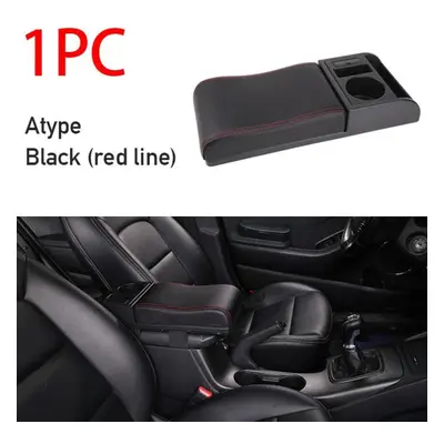 (red, Type A) Seametal Car Armrest With Cup Holder Universal Pu Leather Storage Box Soft Elbow S