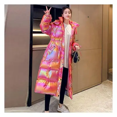 (pink, L) Women Cotton Clothes Padded New Knee Length Colorful Thickened Down Jacket