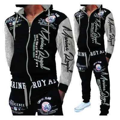 (grey, 2XL) Fashion Man Clothing Man Hooded Tracksuit Printing Fashion Sets Athletic Suit