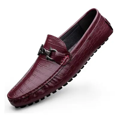 (wine, 44) Plus Size Genuine Leather Shoes Men Loafers Comfortable Casual Shoes Men Flats Moccas