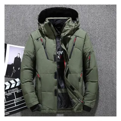 (green, XL) Winter Mens White Duck Down Jacket Warm Hooded Thick Slim Fit Puffer Jacket Coat Mal