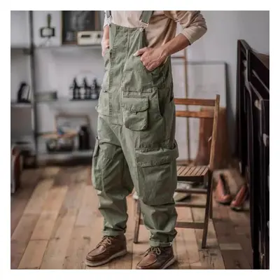 (green, XXS) Fashion Retro Men&apos;s Suspenders American Style Cotton Overalls Loose Washing Ju