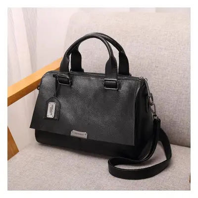 (black) Johnature Fashion Handbag Versatile Women Leather Bag Casual Solid Color Large Capacity 