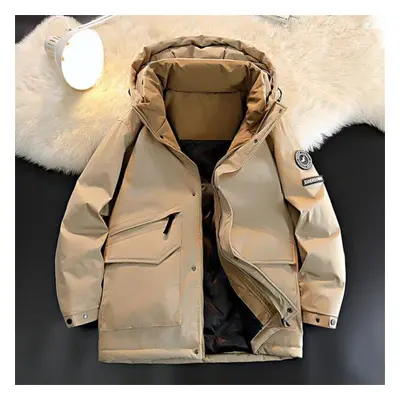 (khaki, 4XL) Winter New Plus-size Men&apos;s Tooling Down Jacket With Wool Thickened Warm Lapel 