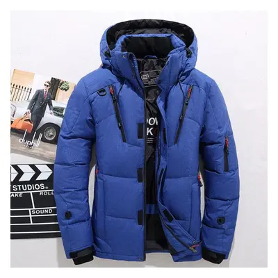 (blue, 3XL) Men&apos;s White Duck Down Jacket Warm Hooded Thick Puffer Jacket Coat Male Casual O