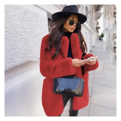 (red, 3XL) Women&apos;s Coat Winter Thickened Warm Faux Fur Coat Medium-length Lapel Women&apos;