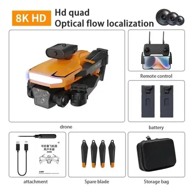 (2B, Orange) Drone 8K GPS HD Triple Camera Optical Flow Positioning Obstacle Avoidance HD Photog