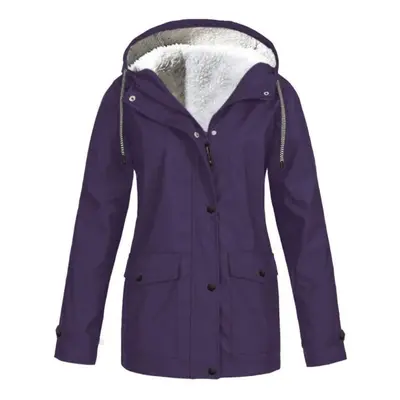 (purple, 3XL) Autumn And Winter Outdoor Hiking Jacket Plush Zipper Hooded Waterproof Warm Coat S