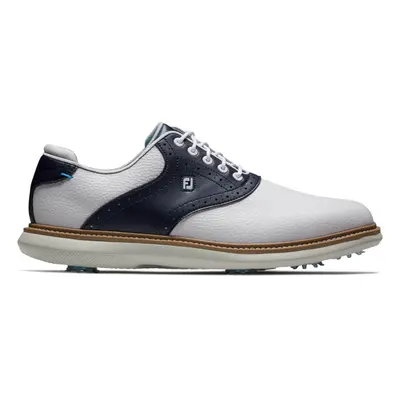 (UK - Wide, White/Navy) FootJoy Mens FJ Traditions Waterproof Leather Cushioned Spiked Golf Shoe