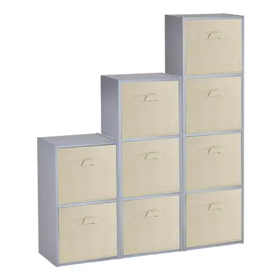 (Grey, Beige) Cubed Wooden Storage Units Shelves + Drawers