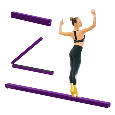 HOMCOM Balance Beam Trainer Fold Performance Gymnastics Suede Purple 2.4M Home