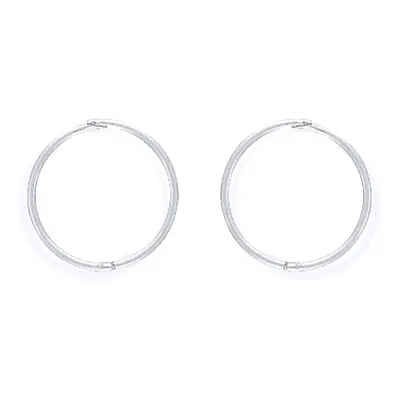 Jewelco London Ladies 9ct White Gold - 1mm Thick Hinged Sleeper Hoop Earrings - 14mm - SENR02984