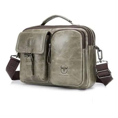 (beige) Mens Vintage Fashion Genuine Leather Sling Bag Casual Large Capacity Detachable Strap On