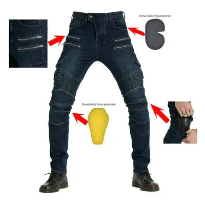 (blue, M) +motorcycle Cycling Pants Men&apos;s And Women&apos;s Jeans Anti Fall Off-road All-sea