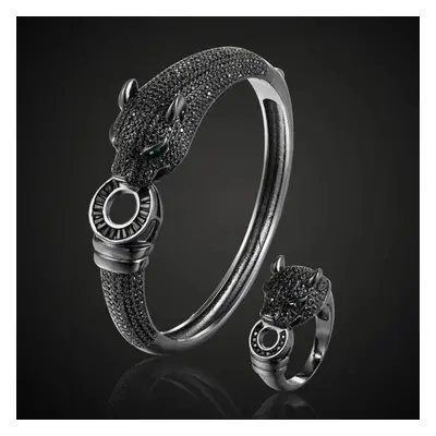 (Gun Black ring 8) Zlxgirl Jewelry Jet Cubic Zircon Leopard Animal Bridal Bangle Jewelry Europe 