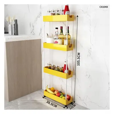 (yellow, 38.5*12*105.5cm) 2/3/4 Tier Slim Storage Cart Kitchen Bathroom Organizer Shelf Mobile S