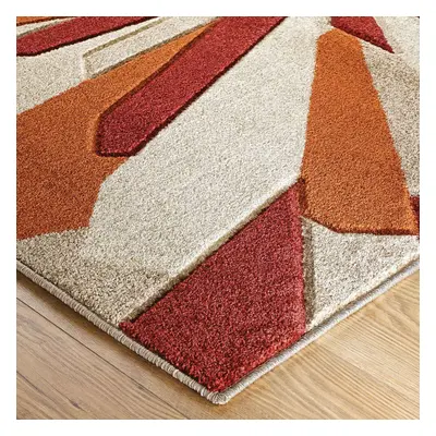 (20. 3337E Contemporary - Terracotta, x cm) Modern Geometric Floral Abstract Area Rugs Check Mul