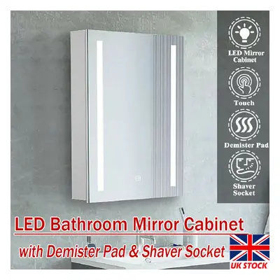 LED Bathroom Mirror Cabinet with Demister Pad and Shaver Socket UK