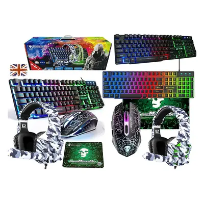 LexonElec UK Layout 4-in-1 Gaming Keyboard and Mouse Sets Rainbow Backlit Usb Gaming Keyboard + 