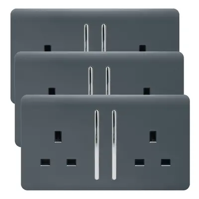 Trendi Gang Modern Glossy Amp Plug Socket Warm Grey (3 Pack)