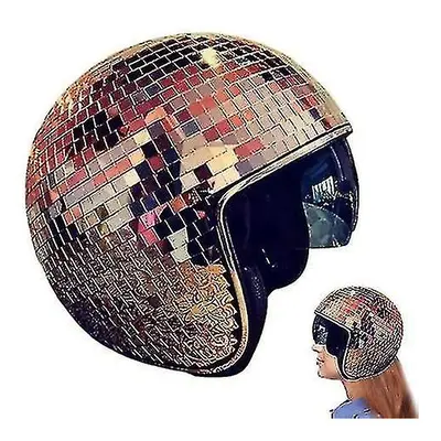 (Silver) Disco Ball Helmets Hat With Retractable Visor Glitter Glass Disco Helmet Stunning Disco