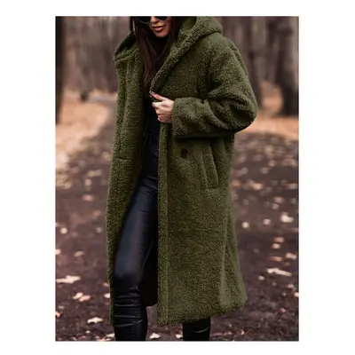 (xL, Army Green) Autumn Winter Long Coat Woman Plush Warm Faux Fur Coat Women Fur Teddy