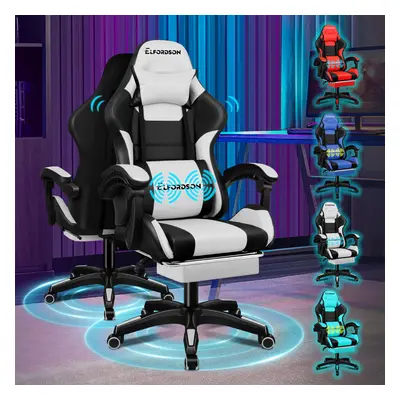 (Elite - White) ELFORDSON Gaming Office Chair Extra Large Pillow Racing Footrest Seat PU Leather