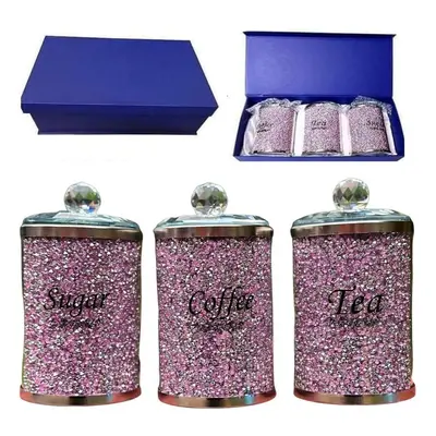 ProTech Crystal Tea, Coffee & Sugar Jars, Kitchen Storage Canisters, Crushed Diamond Sparkle Gla