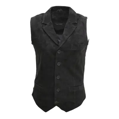 (4XL) Mens Suede Classic Smart Black Leather Waistcoat