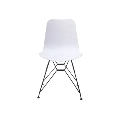 (White, Metal WK) Set of Tetured Plastic Dining Chairs