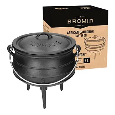 Browin African Cauldron - Safari L | Cast Iron | Deep Camping Pot with Lid, Lid Lifter and Feed 