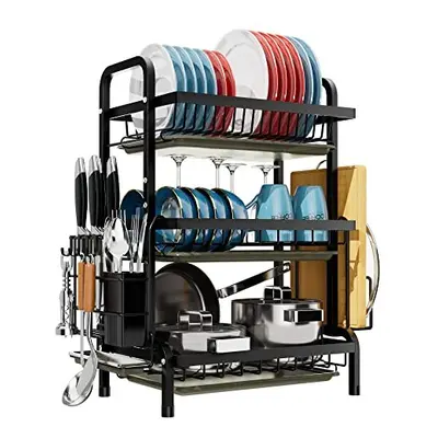 Dish Drainers Rack with Drip Tray, Tier Large Dish Drying Rack with Draining Board and Cutlery /